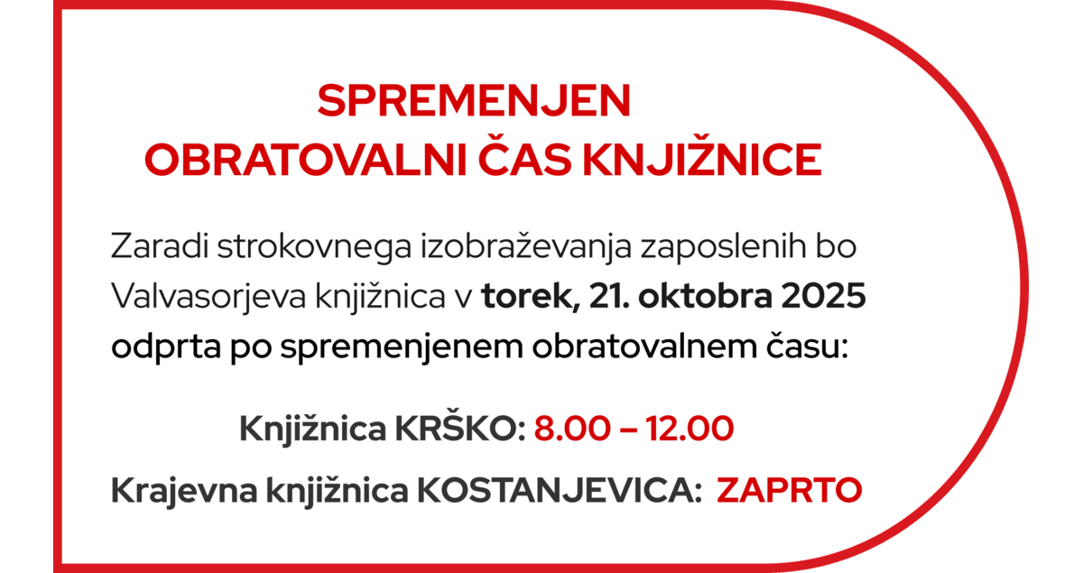 SPREMENJEN OBRATOVALNI ČAS KNJIŽNICE
