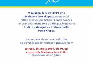 Bralna značka Petra Klepca, podelitev
