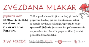 ŽIVE BESEDE: ZVEZDANA MLAKAR, pogovorni večer 